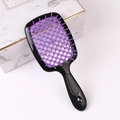 Hollow-out hair brush with black handle and purple bristles for styling and detangling - Black Handle + Purple