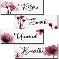 Set di 4 targhe in legno stile rustico con fiori viola: Relax, Soak, Unwind, Breathe - Stile Floreale Traslucido Acquerello Viola (D Relax) / 25*10*0.5cm