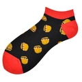 Chaussettes basses noires pour hommes et femmes avec un motif de burger rouge coloré - 36-44 / Hamburger sur Fond Noir