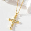 Gold plated cross necklace with clear zircon pavé and X-shape detail on mannequin - Gold/X-Wrapped Pave Zirconia Cross/Z