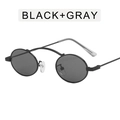 Lunettes de soleil punk ovales rétro avec monture en métal noir et verres gris - Monture noir brillant verres gris