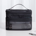 Portable double-layer black mesh toiletry bag with handle and large capacity - Double Layer / Black