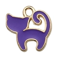 Cute purple cat enamel pendant with golden alloy outline for DIY jewelry making - Cat (15845)