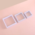 Three white PE film floating jewelry display boxes in small, medium, and large sizes - White/7*7*2cm