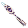 Boho woven keychain with purple, beige, and blue diamond patterns and a tassel - Purple/Beige/Light Blue