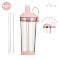 Pink 850ml Tritan boba cup with portable magnetic handle and cleaning brush set - 850ml / Light Pink
