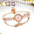 Luxury rose gold women's quartz watch with pink leaf crystals and diamond bezel decoration - Pink