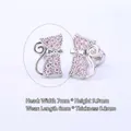 Pink zircon cat stud earrings in silver 316L stainless steel with bow detail - B03308b Silver Pink Zircon Cat 8# (Tail Left)