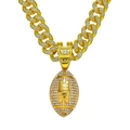 Gold hip hop american football pendant with iced out crystals and miami cuban chain necklace - Single Pendant-gold (rugby)