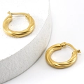 18K gold-plated stainless steel twisted hoop earrings on a white stone pedestal - 3.5*20mm