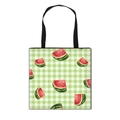 Foldable canvas tote bag with green checkered pattern and summer watermelon print - Watermelon Slice Lattice
