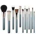 12pcs dark blue makeup brush set with synthetic fiber bristles and rose gold ferrule - 12Pcs Ink Blue Glitter Brush Set (Rose Gold Ferrule)
