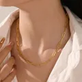 18K gold paperclip chain necklace 45cm 10g minimalist jewelry for everyday styling - Gold Paperclip Necklace Style (ABN002-1-18)