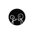 Round black enamel pin featuring minimalist stick figures and funny gesture design - Double Interaction Round Style (QHXZ2002)