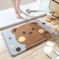Cartoon brown bear flocked bathroom mat with anti-slip grey base on wood floor - 40*60cm / Bubble Bear