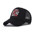 Casquette trucker noire à couronne haute avec broderies lèvres rouges et texte blanc - Réglable / Noir