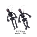 Halloween black skeleton earrings with red eyes and silver hooks for women - Resin Skeleton 3 Black
