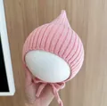 Pink ribbed knit baby elf hat with earflaps and chin straps for winter warmth - Cap circumference 40-48cm, suitable for 3-18 months / Elf Hat Pink