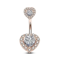 Rose gold heart-shaped belly button ring featuring sparkling cubic zirconia stones - Rose Gold