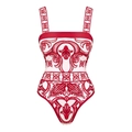 Costume intero bianco con stampe barocche rosse e spalline larghe stile vintage - S / Costume intero