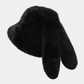 Detail eines schwarzen Fischerhutes aus Pelzimitat mit langen Hasenohren für Damen - Einheitsgröße / Schwarz