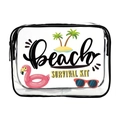 Borsa da spiaggia in PVC trasparente con stampa fenicottero e bordo nero - 001-Kit di Sopravvivenza in Spiaggia