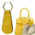Lemon yellow woven leather magnetic hat clip with golden hexagon carabiner for bags - Long Woven Yellow