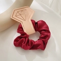 Elastic red satin scrunchie with glossy finish and champagne gold diamond tag - With Diamond Card / Burgundy