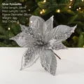 28cm silver mesh Christmas flower with sequins for elegant holiday tree decoration - Silver