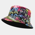 Sombrero de pescador graffiti con estampado colorido de casetes retro en lona negra - M (56-58cm) / Estilo de Zapatillas de Radio Pop Art (10#色)