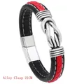 Men's woven black leather and red rope bracelet with infinity knot alloy clasp 21cm - 21cm / Black Red
