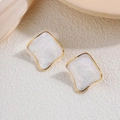 Irregular geometric white marble stud earring with premium gold plated finish for women - White Square Enamel