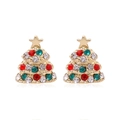 Exquisite gold Christmas tree stud earrings with sparkling red, green, and white crystals - Spiral Christmas Tree Wire
