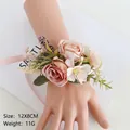 Pink and white rose wrist corsage with silk ribbon for weddings and formal parties - Wrist Corsage / Dusty Pink