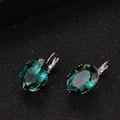 Elegant silver earrings featuring large emerald-cut oval gemstones with French hook clasps - Green (Oval)