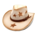 Detail of beige felt western cowboy hat with star patterns and brown faux leather band - M(56-58cm) / Beige