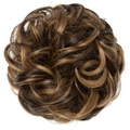 Messy bun hair scrunchie in blended brown and honey blonde wavy synthetic fiber - 4BH27 Dark Brown Mixed Honey Blonde