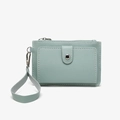 Slim mint green PU leather coin purse with white stitching, snap pocket and wrist strap - Green (Plain)