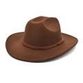 Classic dark brown wide-brim wool felt fedora hat with a woven leather belt detail - M (56-58cm) / Coffee