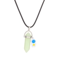 Astronaut necklace with light green hexagonal crystal pendant and black braided rope - Luminous Little Turtle Style (5928) / Light Green