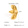 Lava style 18K gold plated stainless steel open ring with glossy PVD finish for women - Abstract Clover Shape (SR020084)