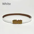 White genuine leather belt with lychee texture and golden cylindrical buckle for women - 105cm / White