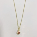 14K gold plated necklace featuring a 5mm round orange red zircon gemstone pendant - Red (January)