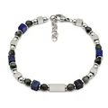 Beaded men's bracelet with blue lapis lazuli and grey stones featuring silver metal accents - Lapis Lazuli Beaded Bracelet (B028)