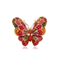Elegante spilla a farfalla dorata con strass colorati e cristallo rosso centrale vivace - Colorato