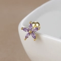 Macro detail of purple flower zircon stud earring with 18K gold-plated screw back ball - 60126 Gold - Purple Flower