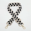 Adjustable beige and black herringbone jacquard bag strap with gold metal hooks - Style 160 - Beige Black Pattern (Gold Hook)