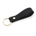 Minimalist black PU leather keychain with gold metal ring and buckle for business gift - Black & Gold