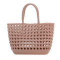 Pink woven jelly basket bag made of durable plastic for summer beach vacation - Apricot