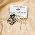 Lot de 6 paires de boucles d'oreilles géométriques dorées et noires avec perles - Ensemble Strass Géométrique Or Noir (Z23)